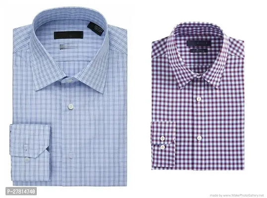 Reliable Multicoloured Cotton Blend Checked Long Sleeves Casual Shirt For Men Pack Of 2-thumb0