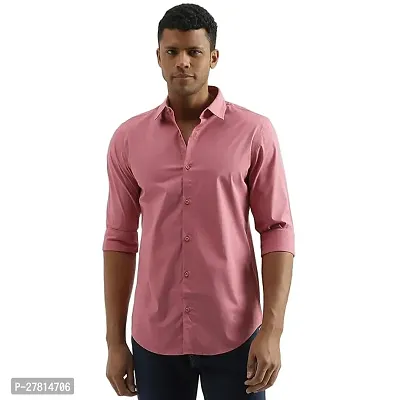 Reliable Peach Cotton Blend Solid Long Sleeves Casual Shirt For Men-thumb0