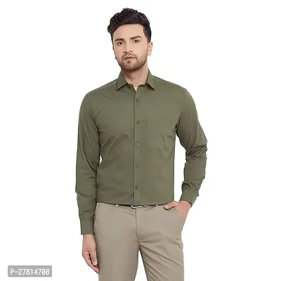 Reliable Green Cotton Blend Solid Long Sleeves Casual Shirt For Men-thumb0