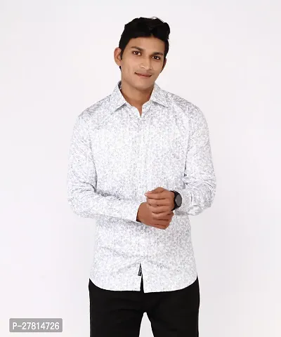 Reliable White Cotton Blend Printed Long Sleeves Casual Shirt For Men-thumb0