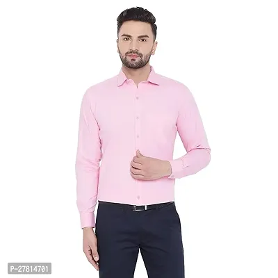 Reliable Pink Cotton Blend Solid Long Sleeves Casual Shirt For Men-thumb0