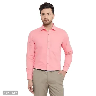 Reliable Pink Cotton Solid Long Sleeves Casual Shirt For Men-thumb0