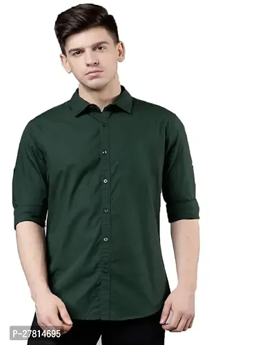 Reliable Green Cotton Blend Solid Long Sleeves Casual Shirt For Men-thumb0