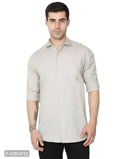 Reliable Off White Cotton Solid Long Sleeves Casual Shirt For Men-thumb0