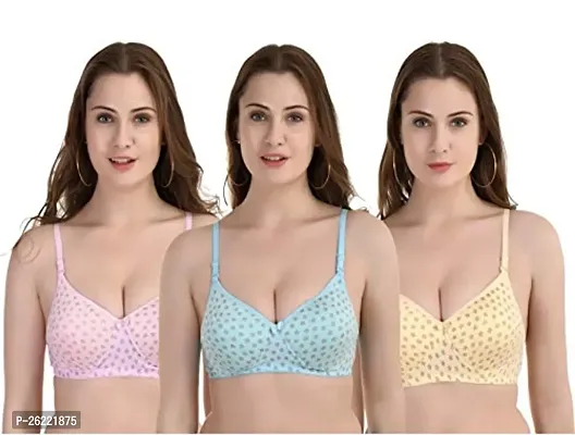 Stylish Cotton Printed Bras For Women- Pack Of 3-thumb0