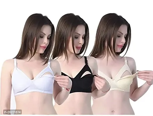 Stylish Cotton Solid Maternity Bras For Women- Pack Of 3-thumb0