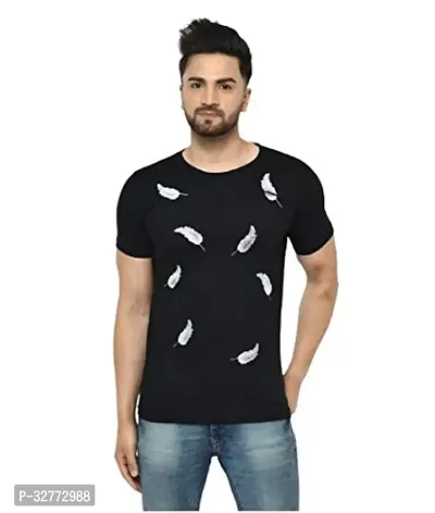 Stylish Black Polyester Blend Printed T-Shirt For Men-thumb0