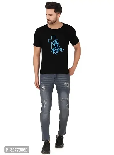 Stylish Black Polyester Blend Printed T-Shirt For Men-thumb0