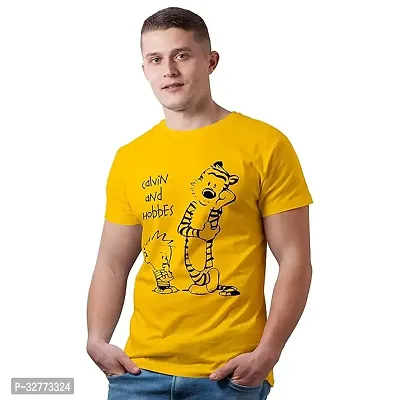 Stylish Yellow Polyester Blend Printed T-Shirt For Men-thumb0