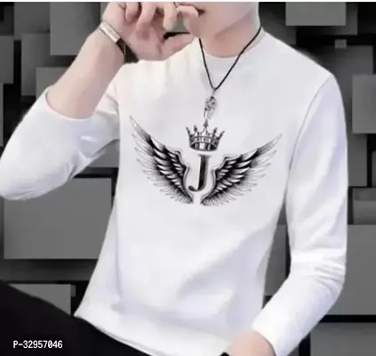 Stylish White Polyester Printed Round Neck Tees For Men