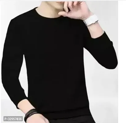 Stylish Black Polyester Printed Round Neck Tees For Men-thumb0