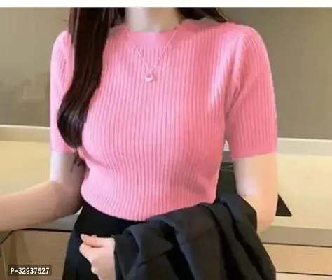 Stylish Pink Cotton Blend Solid Top For Women