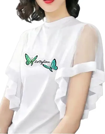 NET CROP  TOP  FOR WOMEN  WHITE PRINTED