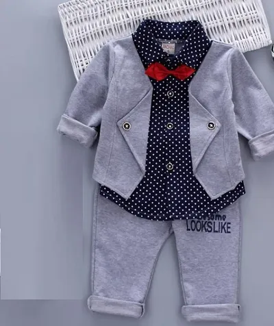 Fabulous Solid Shirt Jacket with Trousers For Boys