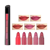 Hot Beauty 5 in 1 Lipsticks for Working Women  Girls, Red Edition Colors Sensational Fabulous Matte Finish Shades- Travel Pack 7.5g-thumb3