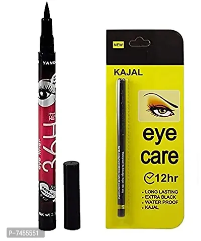 Hot Beauty - Black Liquid Eyeliner for Girls Womenrsquo;s Long Lasting Eyeliner for Cat Eyes Smudge Proof Intense Pigment Last for 24 Hours Fine Look Eyeliner with Kajal