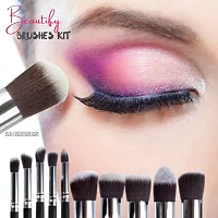 Hot Beauty-10 Premium Makeup Brushes Set Black + 6 Makeup Sponges  Puff-thumb1