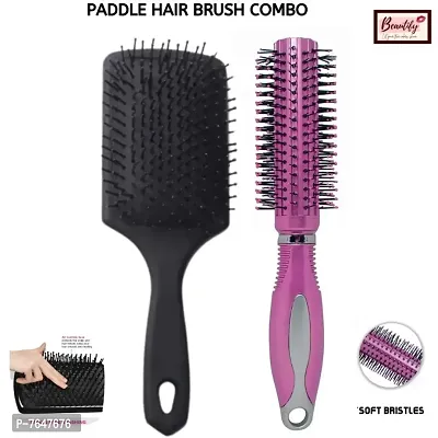 Beautify Look Paddle Flat Hair Brush with Curling Roller Hair Brush Combo for Men  Women (Metallic Purple)* as per stock Available-thumb0