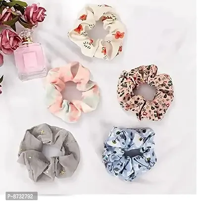 Beautify 5 Different Color Scrunchies (Rubber Bands) For Tie Your Hair-thumb2