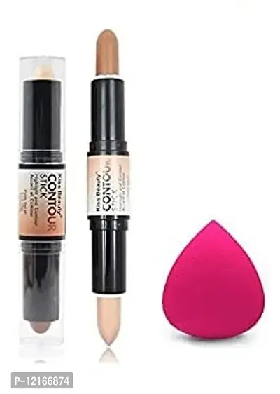 Contour Balm Concealer Bronzer Highlighter Stick 3D Shadow Base Cosmetic Face Primer Makeup Cream with puff-thumb0