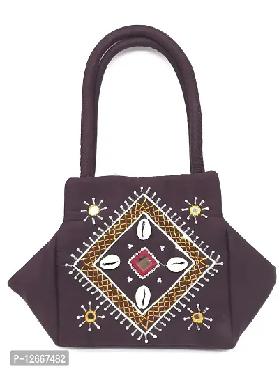 srishopify handicrafts kaudi shells Mini traditional hand bag for women stylish banjara design Hobo Bags Cotton handmade coffie bag (Small size 10x6x4 Inch original Beads Thread Work)-thumb0