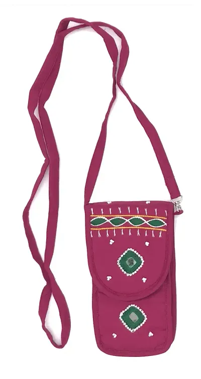 SriShopify Handicrafted Handmade Mobile Sling Bag for Women Stylish | Embroidered Crossbody Phone Purse for Girls Banjara Fabric Pouch 7 inch | Festival Gift Original Mirror Work Multi Color