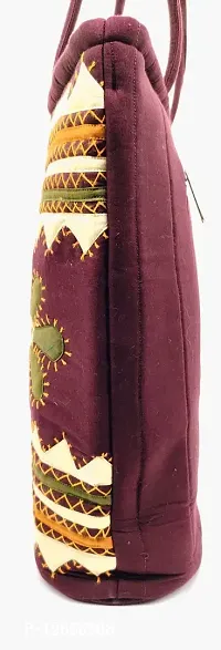 SriShopify Handcrafted Banjara embroidered handbags Aplic Mirror work Handbag for Women | Travel handbag | Zipper Tote Bag | ladies shoulder bags | Shopping Hand bag Medium brown handbags-thumb3