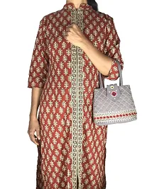 srishopify handicrafts Handheld Mini Bags for Women Handmade Banjara Embroidered Small Handle Purse Girls New Year Pongal Makar Sankranti Gifts | 7.5 Inch | Grey Silver Color-thumb1