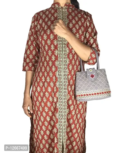 srishopify handicrafts Handheld Mini Bags for Women Handmade Banjara Embroidered Small Handle Purse Girls New Year Pongal Makar Sankranti Gifts | 7.5 Inch | Grey Silver Color-thumb2