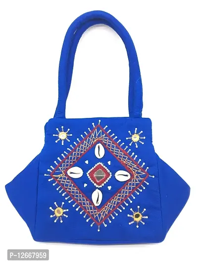 srishopify handicrafts Women Handbag Small Size designer handmade Mini hand purse small size for girls Blue Color (9inch original Beads Thread Work Handcraft)