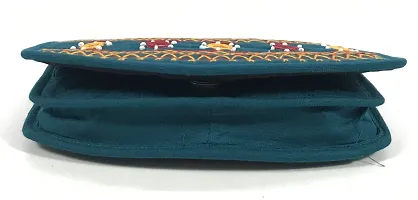 srishopify handicrafts Small Pocket Purse for Women Stylish Trendy Pouch Banjara Original Mirror Work Money Purse for Girls (6.5 inch Mini Pouch Rama Green Two Fold Handmade Thread Work)-thumb2