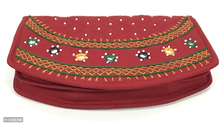 SriShopify Handicrafts clutches for women daily use Banjara Mobile Pouch Cotton handmade purse girls stylish wallet (large size wallet Red 8.5 Inch Original Mirror Beads and Thread Work)-thumb2