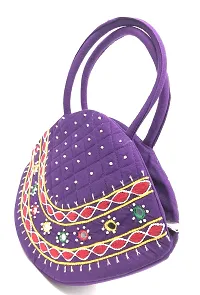 srishopify handicrafts Mini Size Women?s Handbag Banjara Traditional Hobo Bag Purse Cotton handmade purple colour bags (Small size 6.5x9.5x3.5 inch Mirror work Beads thread Work Handcraft Pouch)-thumb4