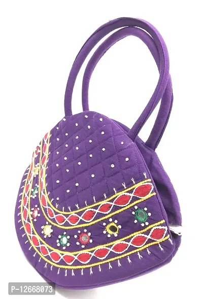 srishopify handicrafts Mini Size Women?s Handbag Banjara Traditional Hobo Bag Purse Cotton handmade purple colour bags (Small size 6.5x9.5x3.5 inch Mirror work Beads thread Work Handcraft Pouch)-thumb5