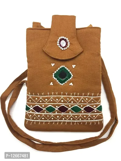 srishopify handicrafts Girls MINI Size Women's Mobile Cell Phone Holder Pocket Wallet Hand Purse Clutch Cross-body Sling Bag 7x4 inch (Mustard)