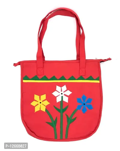 srishopify handicrafts Handcrafts Travel Tote bag for Women Ethnic Cotton Hand Bags for Girls Handmade Shoulder Bag Return Gifts 13 Inch Red