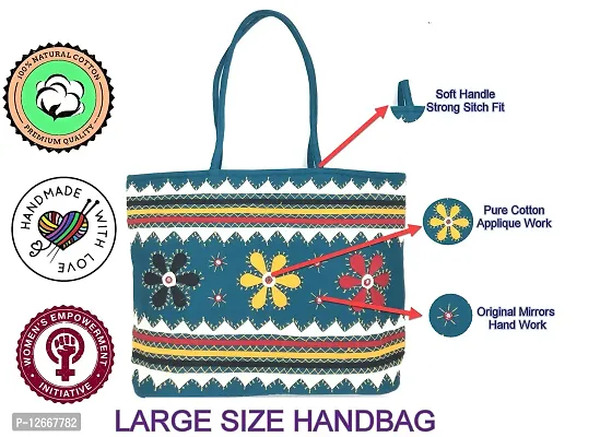 SriShopify Picnic bags for Girls Stylish Handmade Shopping bags for Women with Zip Shoulder bag for Travel (Large 18 Inch Banjara Applique Work, Multicolor Handbags)-thumb4