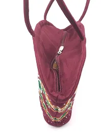 SriShopify Handicrafts Hand Embroidery Tote Bag Handmade shoulder bag for women handbags for ladies stylish (Medium Size9x13x3 inch) Maroon Handbag-thumb3