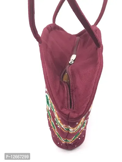 SriShopify Handicrafts Hand Embroidery Tote Bag Handmade shoulder bag for women handbags for ladies stylish (Medium Size9x13x3 inch) Maroon Handbag-thumb4