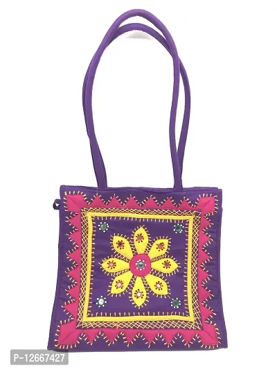 SriShopify Handicrafts Latest Trendy Stylish Shouldernbsp;Bag Tote Bagnbsp;Fornbsp;Women Banjara fashion hand bag for girls Thread Violet Purple  Pink Medium size bag 25x25x9 cm