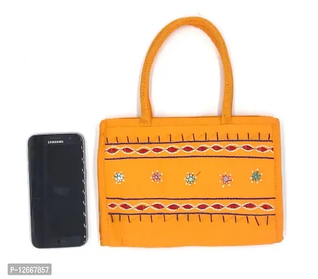 srishopify handicrafts Handmade Mobile Wallet for Women Traditional Handbags for Ladies Small Top Handle Bags for Girls Hand Held Purse Rakhi Gift for Sister 6 Inch Yellow-thumb5