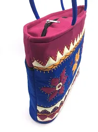 SriShopify Handicrafts Women's Handbag Tote Shoulder Bags | rakshabandhan gifts for sister |Cotton handmade bag with Zip feroza blue (30x40x10 cm original Mirror Work applique work Stylish)-thumb3