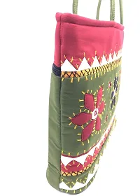SriShopify Handcrafted Womenrsquo;s Tote Bag Bridal handbags for wedding Ethnic Designer Handle bag Olive Mehndi (30x40x10 cm original Mirror Work Stylish applique)-thumb3