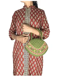 srishopify handicrafts Women Handbag Banjara Traditional Pot Bag Hand Purse Cotton handmade Top handle bag Mehandi (olive green bags)-thumb1