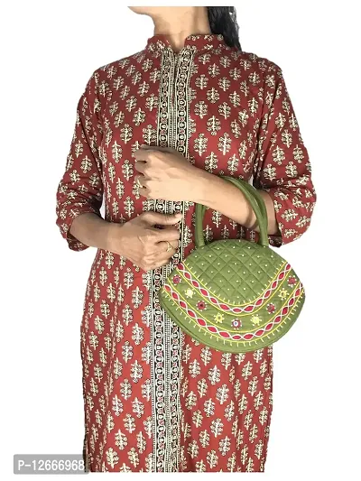srishopify handicrafts Women Handbag Banjara Traditional Pot Bag Hand Purse Cotton handmade Top handle bag Mehandi (olive green bags)-thumb2