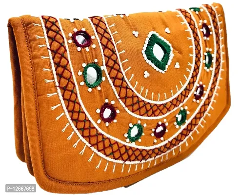 SriShopify Handicrafts Mobile money purse for women stylish Purse fancy trendy wallet banjara original mirror work money pouch for girls (8.5 inch Mobile Purse Two Fold Red Yellow)-thumb2