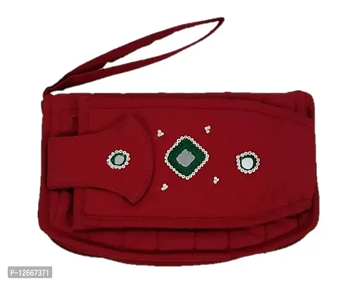 SriShopify Women?s Handpurses Banjara Traditional Clutch with Mobile Pouch Cotton handmade (Medium, Mirror, Beads and Thread Work Handcraft, Red)-thumb4