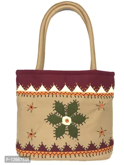 srishopify handicrafts bags for women small size ladies cotton hand bag for women Banjara handbags (10.5x8x3 inch handmade bags for gifts Cream Color bag)