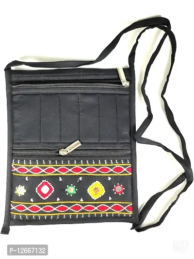 SriShopify Handicrafts Womens Sling Bags Stylish, Handmade crossbody bag for girls (Medium, Beads, Thread and Mirror Work Rajasthani sling bags 8 inch x 9 inch, Black)-thumb0