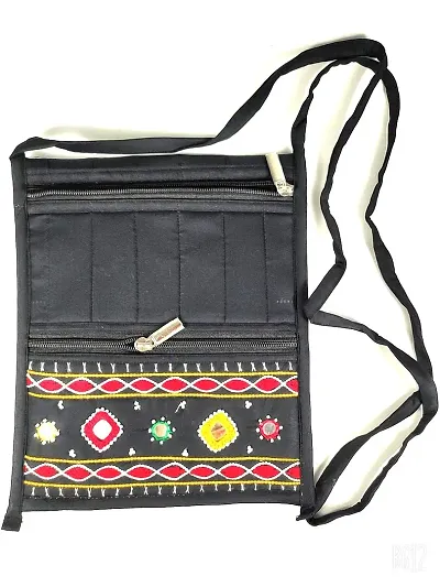 SriShopify Handicrafts Womens Sling Bags Stylish, Handmade crossbody bag for girls (Medium, Beads, Thread and Mirror Work Rajasthani sling bags 8 inch x 9 inch, Black)
